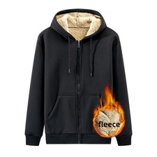Men's Fleece Lined Thickened Sweatshirt Cardigan Hooded Zip Up Autumn Winter