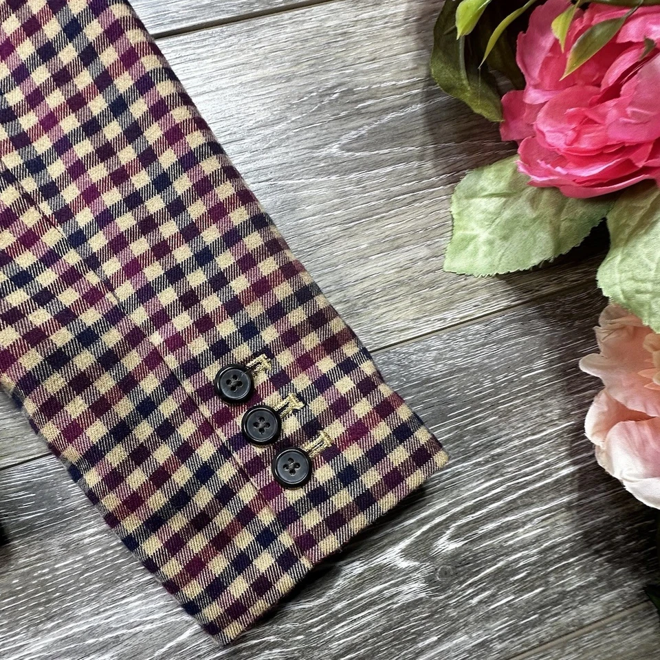 Chaqueta Blazer Merona Mujer Talla 12 Cuadros Guinga Cuadros Sencillo Pecho Elastizada Foto 4 de 4