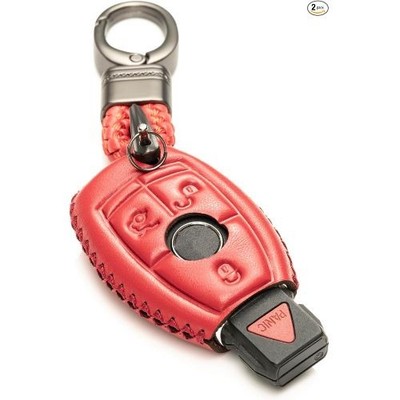 Leather Keyless Entry Remote Control Smart Key Case Cover with a Key Chain (Red)