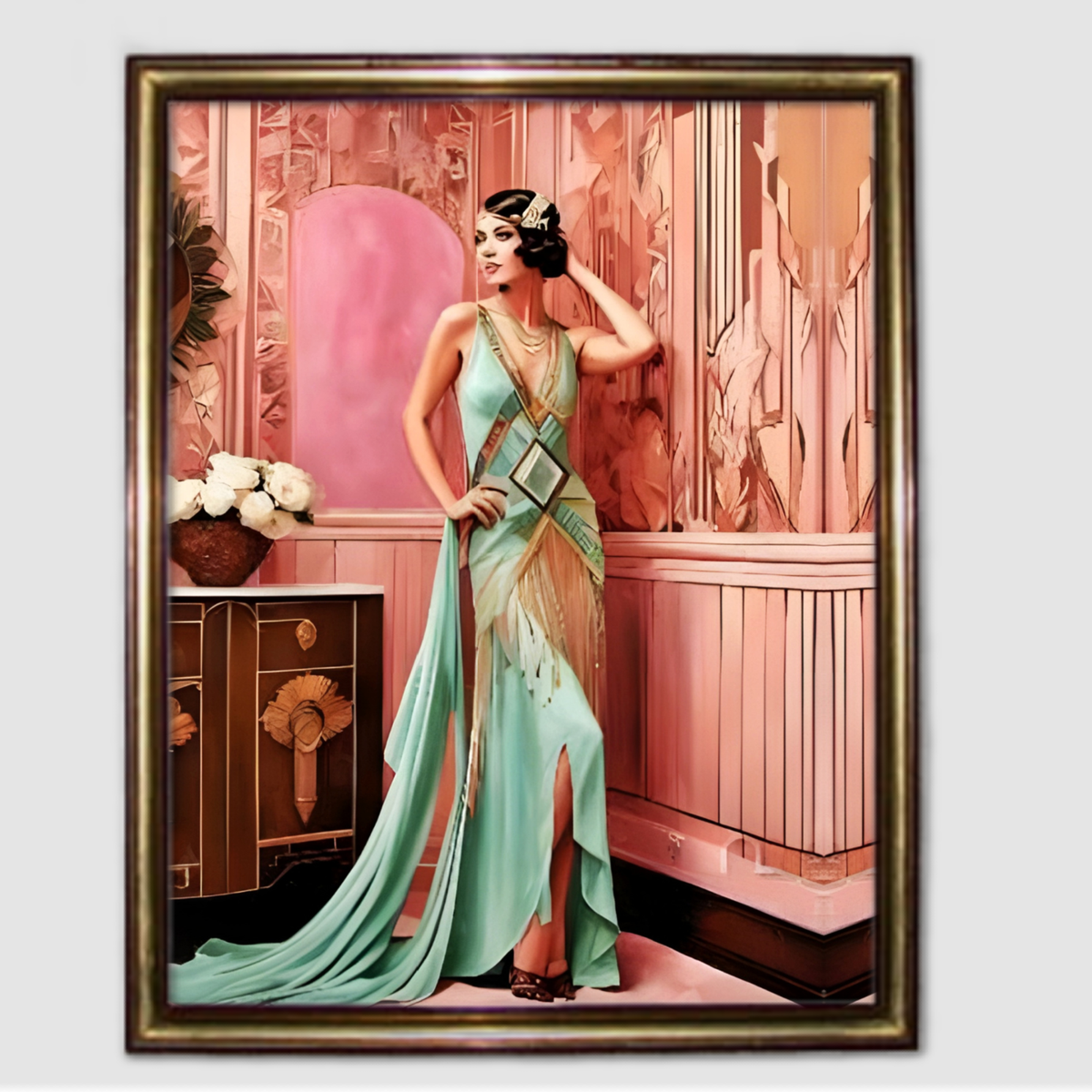 sachin and babi light blue dress Don't Mind if I Do! . . . #originalart #InteriorArt #goldenart #artforsale  #inkartwork main image 1