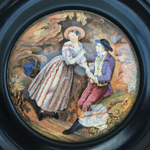 Prattware 'The Second Appeal' viktorianischer Topfdeckel Pratt Ware Potlid um 1860-1890