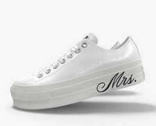 Custom Converse Wedding Chucks. Lace Ribbon Mrs Just Married women  s size 5