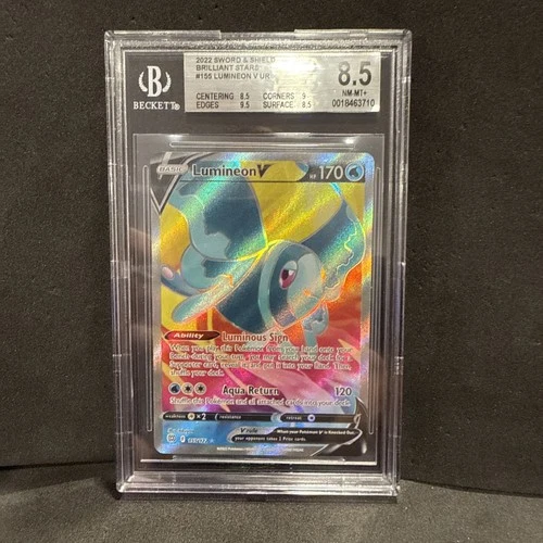 2022 Pokemon SWSH Brilliant Stars Lumineon V #155/172 Beckett 8.5