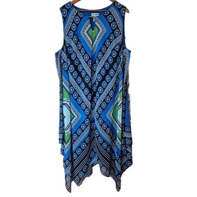 Catherine's Graphic Print Shift Midi Dress Womens 3X Asymmetrical Boho Flowy NWT
