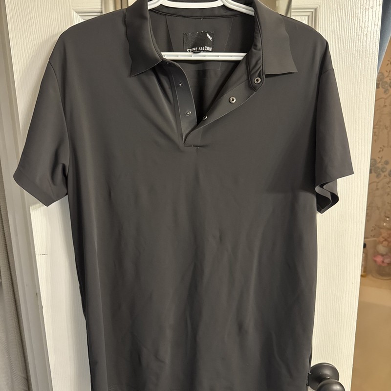 Men's black polo dress shirt  brand Stone Falcon Size Medium , Soft Stretch