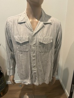Camisa Rockabilly Vintage Años 50 Gris Blanco Algodón Manga Larga