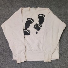 Lee Sweatshirt Mens Size XL Cream Paw Print Graphic Vintage USA Made Pullover