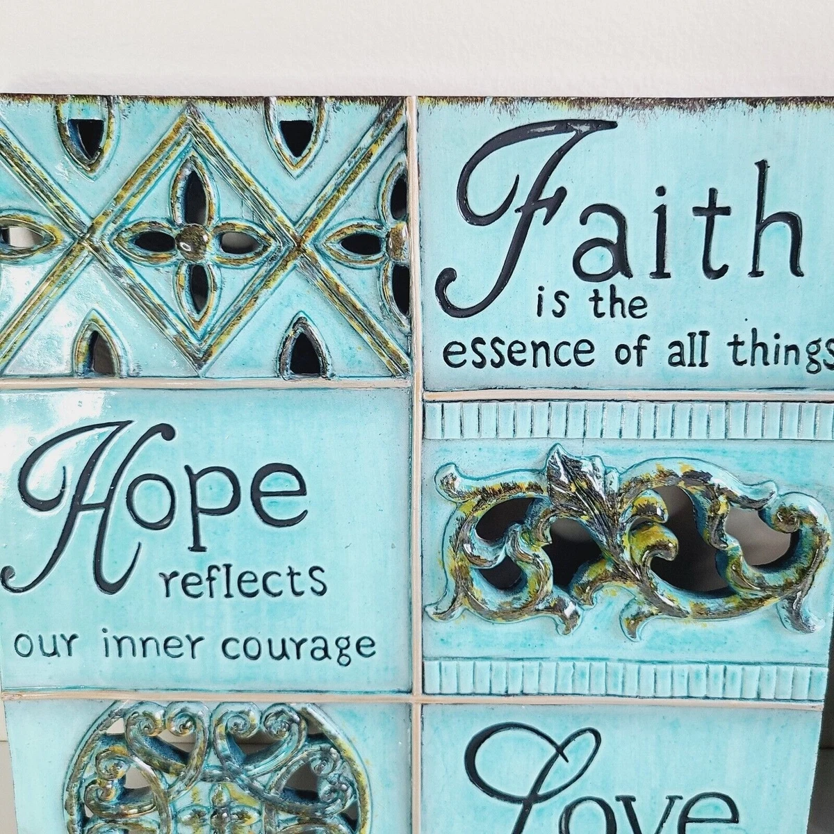 Live Laugh Love Wohndeko Emaille-Finish Wandkunst Set türkis braun 9,5"x9,5"