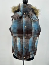 77 Seventy Seven Plaid Wool Blend Vest w/Detachable Faux Fur Hood Women’s M