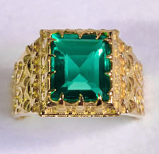 Emerald Men's Ring with 925 Sterling Silver Men's Handmade Green Gemstone Ring