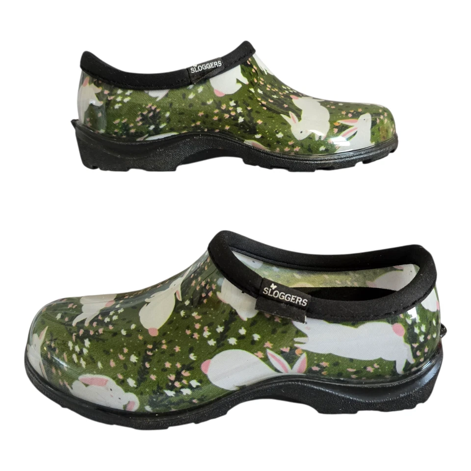 Sloggers Waterproof Slip On Garden Shoes Made in USA Green w/ Rabbits Wm Size 6 - Image 4 of 4