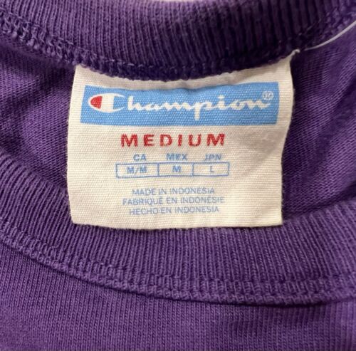Champion Men's T-Shirt Size MEDIUM Script Logo Short Sleeve Top Purple NEW - Picture 2 of 20