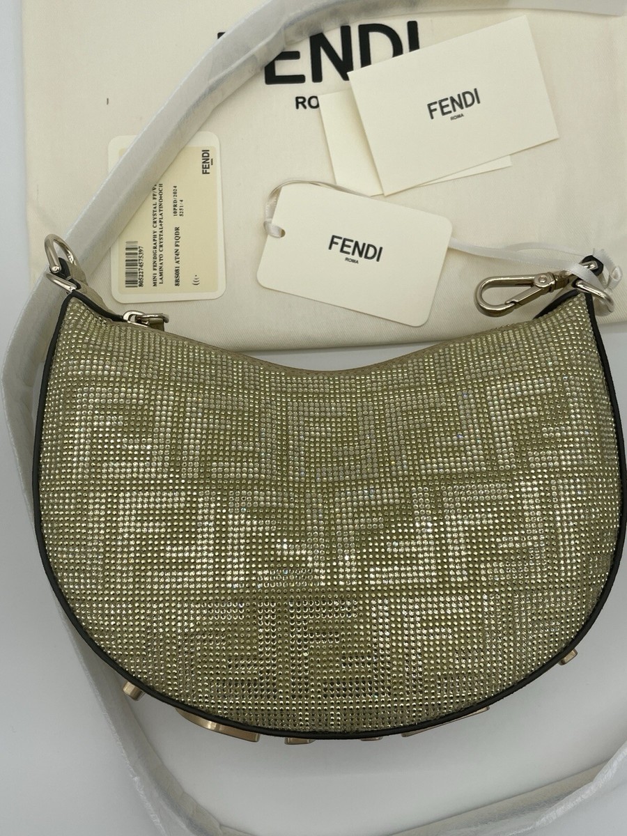 $2850 NWT FENDI GOLD CRYSTAL FENDIGRAPHY MINI SHOULDER HOBO BAG