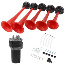 5Pc 125Db Dukes of Hazzard Dixie Horn Kit Air Compressor Musical Trumpets Red