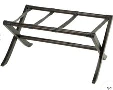 Frontgate Wood Folding Luggage Rack Brown w/Black Leather Straps X-Lg + Shipping