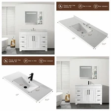 48" Bathroom Vanity With Sink Ceramic/Faux Stone Cabinet Basin No Mirror Faucet