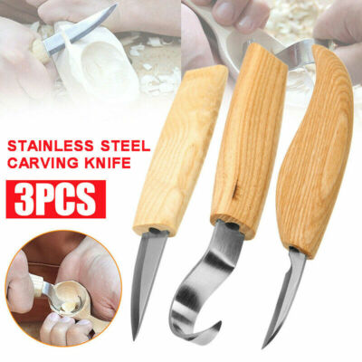 3Pcs Spoon Wood Carving Whittling Hook Knife Cutter DIY Craft Hand Tools 155mm