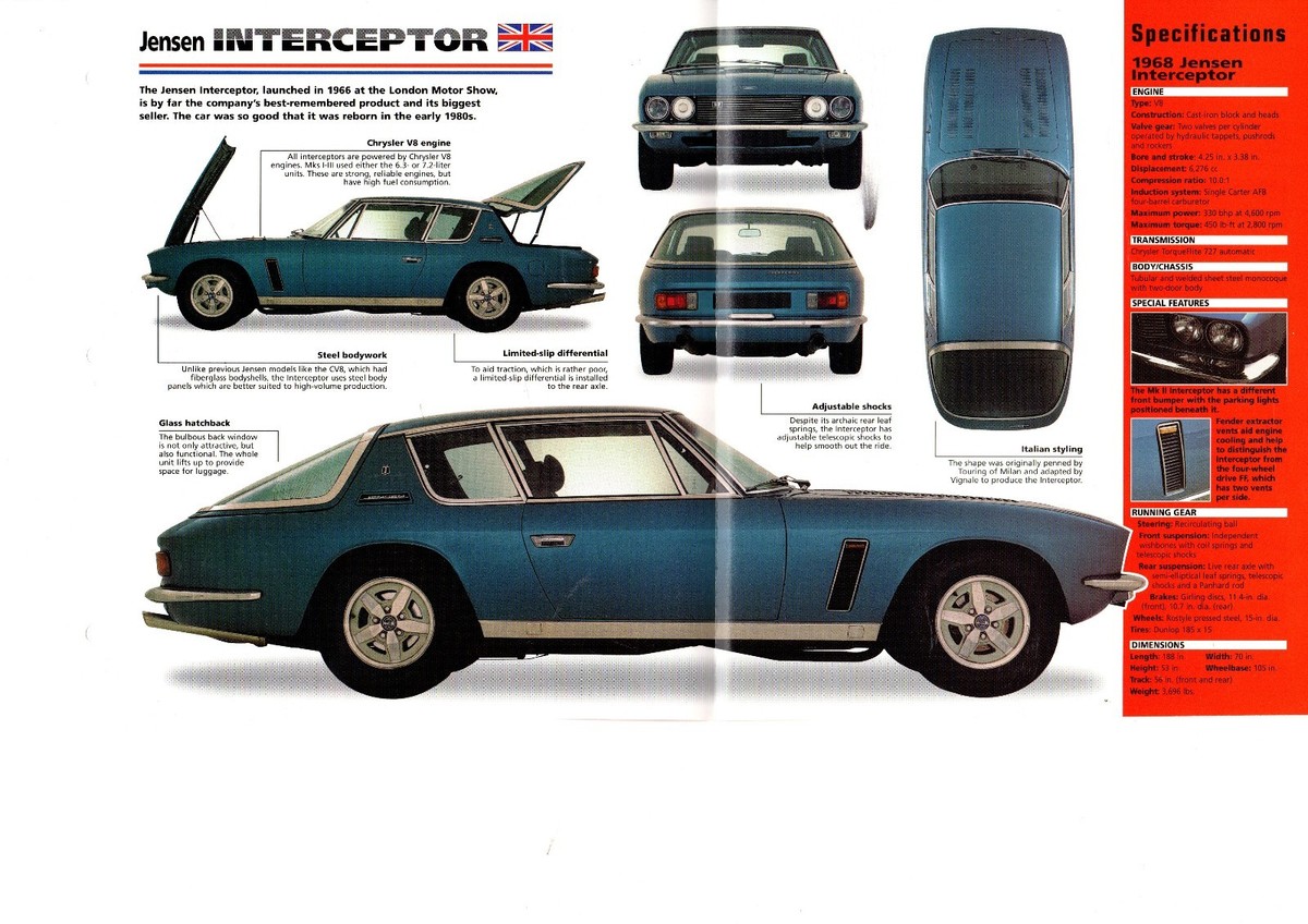ENSEN MOTORS ジェンセン モータース カタログ パンフレット JENSEN INTERCEPTOR SPEC SHEET/Brochure/Catalog: 1968, | eBay