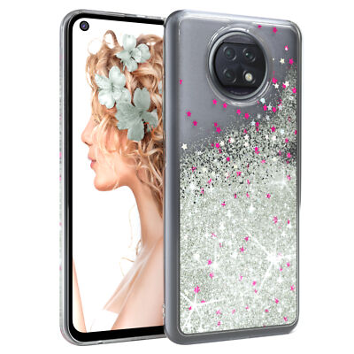 Für Xiaomi Redmi Note 9T Handyhülle Flüssig Glitter Hülle Schutz Handy Silber