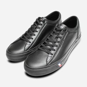 tommy hilfiger black leather trainers