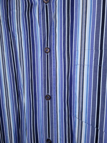 Bugatchi Uomo Men Large Striped Shaped Fit Button Up Long Sleeve Blue Shirt L169 - Picture 3 of 8