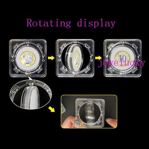 60mm Square Acrylic Rotating Round Coin Box Fit Dia. 17mm 20 25 27 30 33 38 40mm - Picture 4 of 4