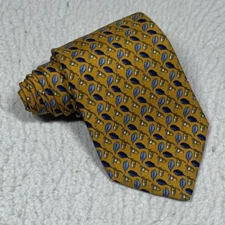 Brooks Brothers Makers Tie Mens Neck Tie Gold Geometric Silk USA 58" X 3.75"