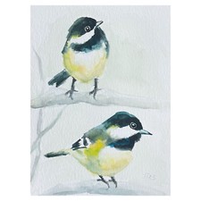 Meise Original Wasserfarben Malerei, Vogel Aquarell Gemälde, 13x18 cm