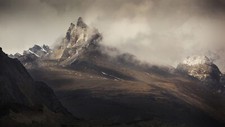 Landscape nature mountains low saturation snowy peak Custom Gaming Mat Desk