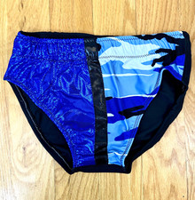 Pro Wrestling Trunks Blue Hologram & Camu W. Black Side Sz.Small 30-32 Spandex