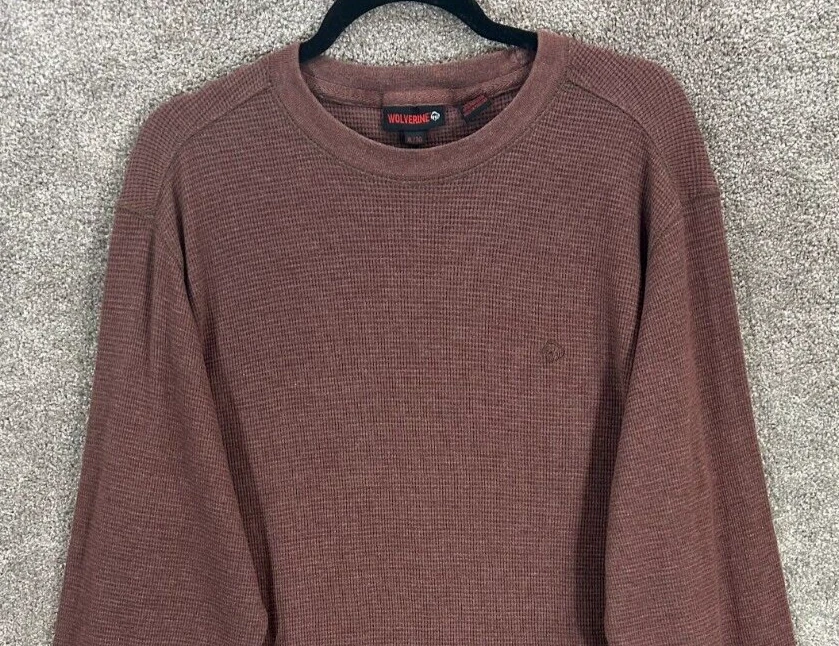 Camisa Wolverine Para Hombres XL Borgoña Roja Térmica Tejida Gofre Manga Larga Cuello Redondo Foto 3 de 4