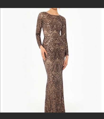 Betsy \u0026 Adam Long sleeve Sequined Gown 