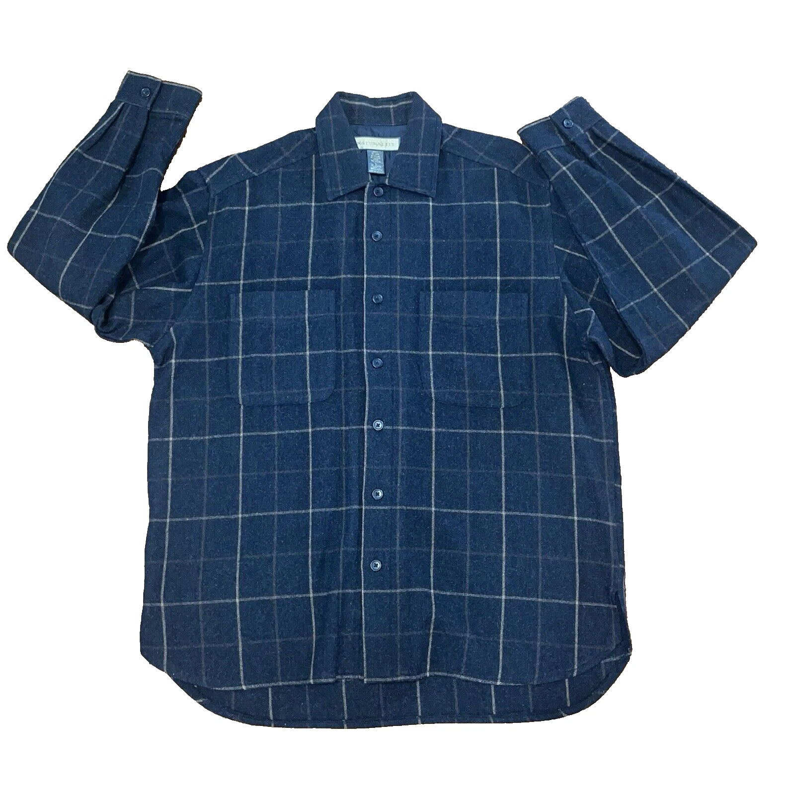 Naturalife Shirt Men Large Black Flannel Wool Blend Grandpacore Shacket Outdoor