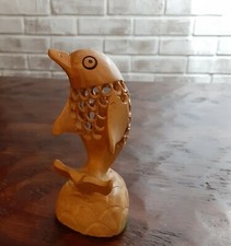 Carved Wooden Dolphin Figurine, Modern, Coastal,Masculine