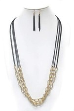 Multi Layer Long Chain Necklace and Earrings Set for Women