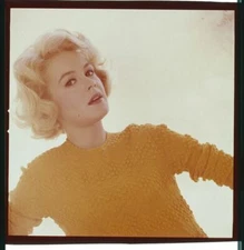 SANDRA DEE Yellow sweater Vintage Original 2.25 x 2.25 Photo TRANSPARENCY Slide