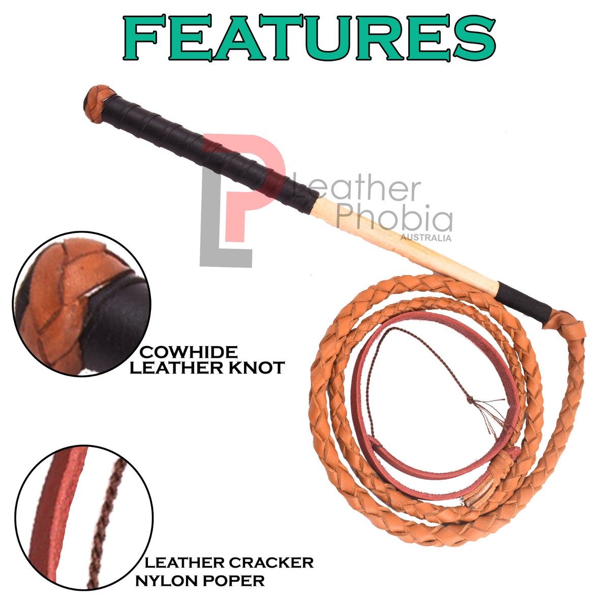 Stock Whip Genuine Leather 6 Feet Long 16 Plaited Heavy Duty Fully