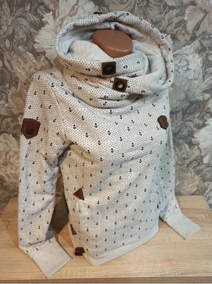 Naketano Mujer Sudadera con Capucha Talla S Color Blanco y Beige Capucha Anclas Lunares Foto 4 de 4