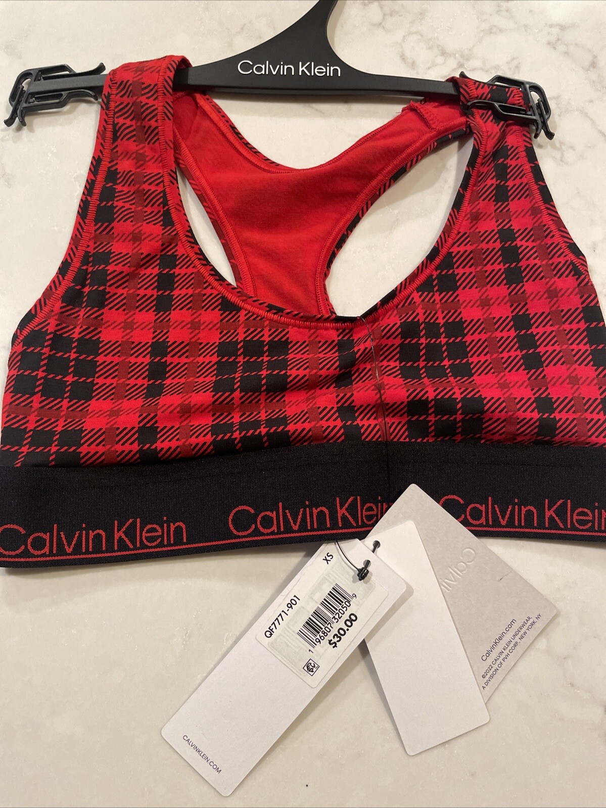 Calvin Klein Scotch Plaid Unlined Racerback Women's Bralette Bra XS NWT