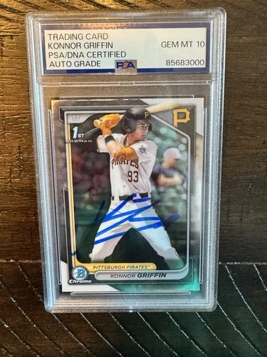Konnor Griffin Signed Card 1st Bowman Chrome Auto Pittsburg Pirates PSA 10