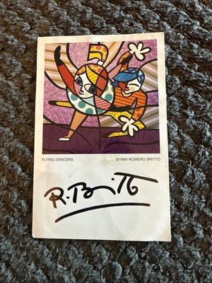 Vintage Romero Britto art Compliment Card Flying Dancers 1999