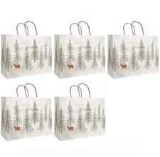 5 Pack Christmas Winter Forest Gift Bags 16"L x 6"W x 12"H Paper Gift Bags NEW
