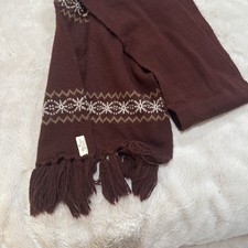 Vintage ETIENNE AIGNER Acrylic Scarf Burgundy w/White Embroidered Fringe 80x8