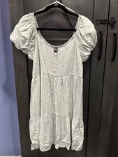 Wild Fable Mint White Floral Scoop Neck Puff Sleeve Tiered Dress L