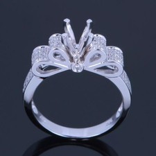 6.5mm Round Semi Mount Engagement Ring 925 Sterling Silver Floral Design Ring