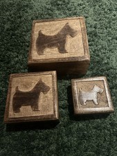 Mango Wooden Set of Three Scottie Dog Boxes with Lids Excellent Condition Gift