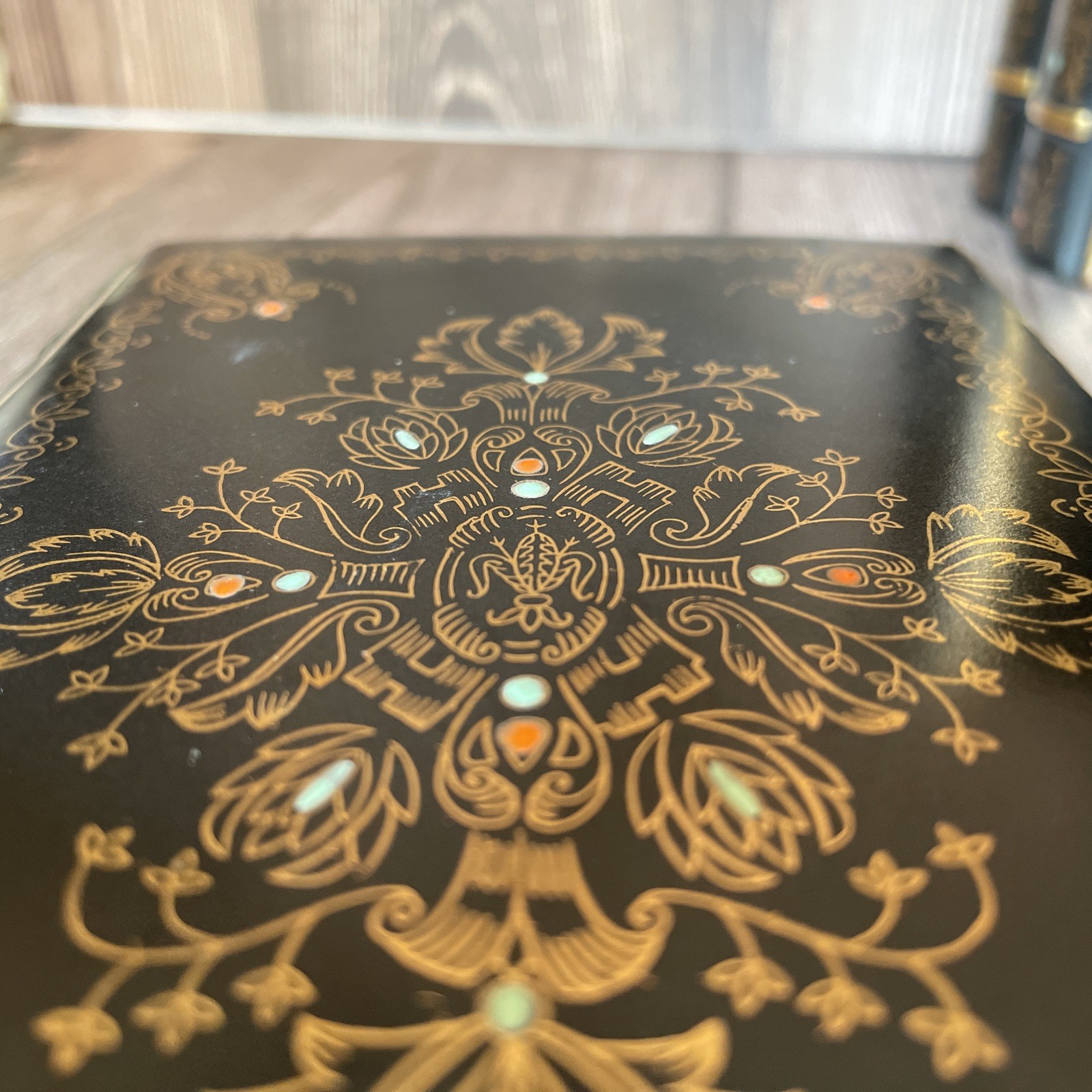 Decorative Book Shaped Ceramic Storage Trinket Box Black & Gold 7685