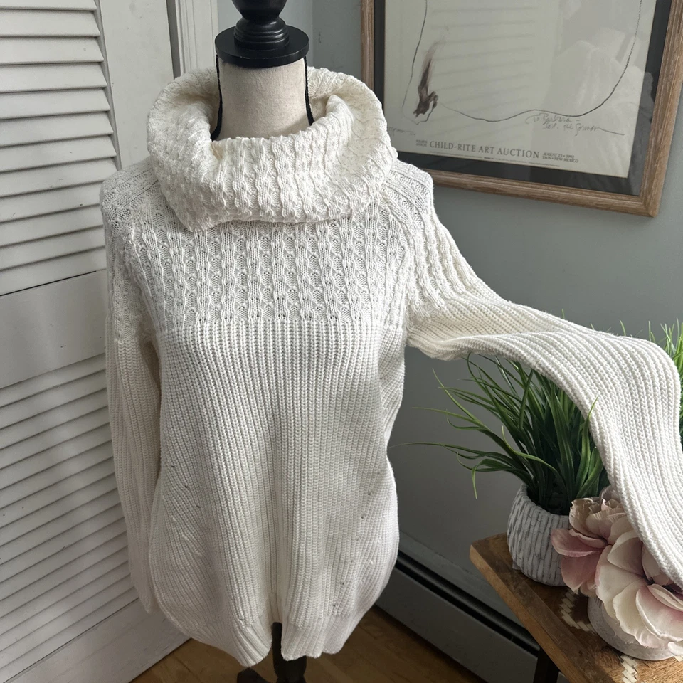 CONTEXT Suéter Mujer Grande Crema Grueso Tejido Capucha Pullover Invierno Preppy Foto 3 de 4