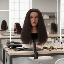 16" Black Real Hair Mannequin Head for Hair Styling & Cosmetology Training