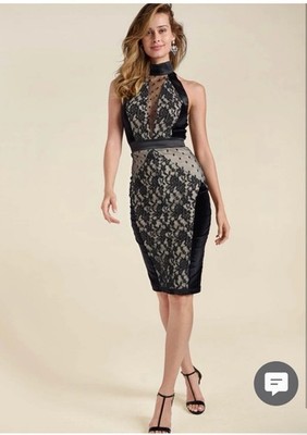 New Vensus Dress 8 Pencil Velvet Dot Lace MockNeck Nude Black Pin Up Goth Retro